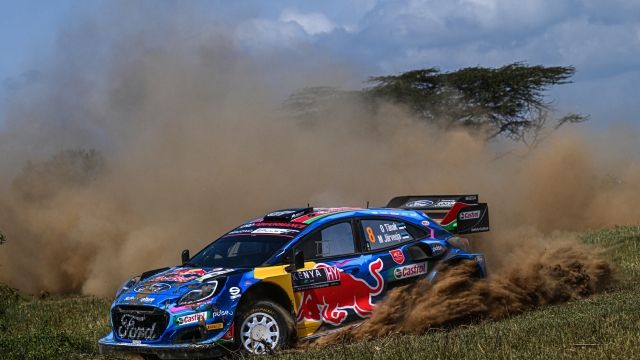 NAIVASHA, KENYA - JUNE 21: Ott Tanak of Estonia and Martin Jarveoja of Estonia are competing with their M-Sport Ford WRT Ford Puma Rally1 Hybrid #8 during the Shakedown of the FIA World Rally Championship Kenya on June 21, 2023 in Naivasha, Kenya. (Photo by Massimo Bettiol/Getty Images)