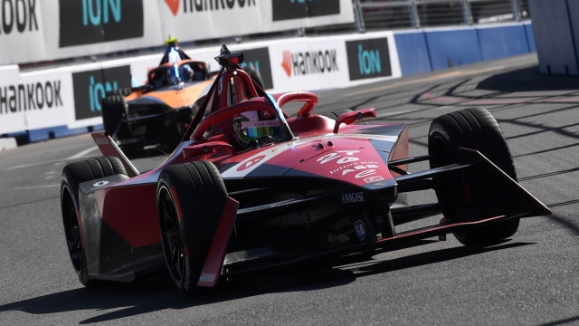 Avalanche Andretti's driver Jake Dennis races during the 2023 Cape Town E-Prix in Cape town on February 25, 2023. (Photo by Rodger Bosch / AFP)