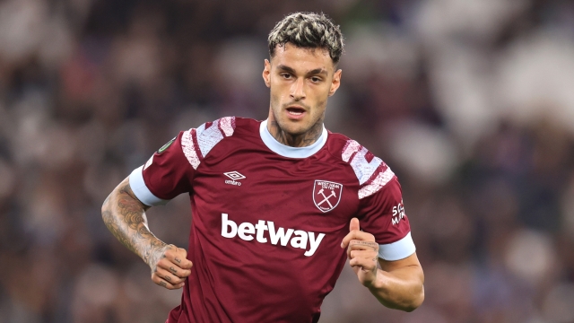 LONDON, ENGLAND - OCTOBER 27: Gianluca Scamacca of West Ham during the UEFA Europa Conference League group B match between West Ham United and Silkeborg IF at London Stadium on October 27, 2022 in London, England. (Photo by Alex Pantling/Getty Images)