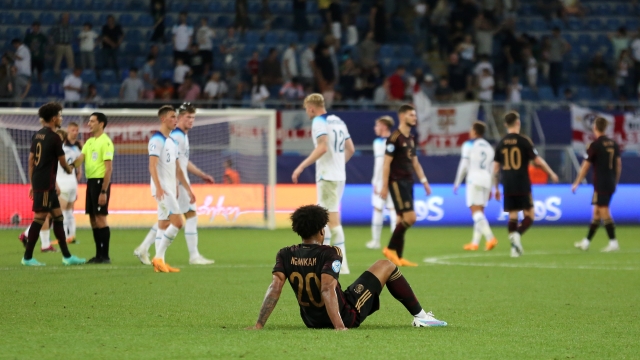 BATUMI, GEORGIA - JUNE 28: Jessic Ngankam of Germany looks dejected after defeat in the UEFA Under-21 Euro 2023 match between England and Germany at Batumi Arena on June 28, 2023 in Batumi, Georgia. (Photo by Getty Images/Getty Images)