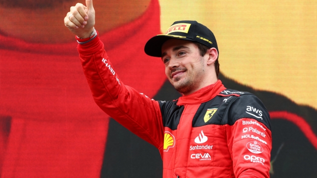 SPIELBERG, AUSTRIA - JULY 02: Second placed Charles Leclerc of Monaco celebrates on the podium during the F1 Grand Prix of Austria at Red Bull Ring on July 02, 2023 in Spielberg, Austria. (Photo by Clive Rose/Getty Images) celebrates on the podium during the F1 Grand Prix of Austria at Red Bull Ring on July 02, 2023 in Spielberg, Austria. (Photo by Clive Rose/Getty Images)