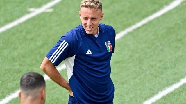 Italian Davide Frattesi during a training session of the Italian national team at Coverciano traning centre in Florence, Italy, 14 June 2023
ANSA/CLAUDIO GIOVANNINI