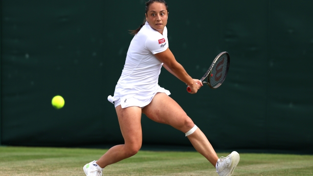 LONDON, ENGLAND - JULY 06: Elisabetta Cocciaretto of Italy plays a backhand against Rebeka Masarova of Spain in the Women's Singles second round match during day four of The Championships Wimbledon 2023 at All England Lawn Tennis and Croquet Club on July 06, 2023 in London, England. (Photo by Patrick Smith/Getty Images)