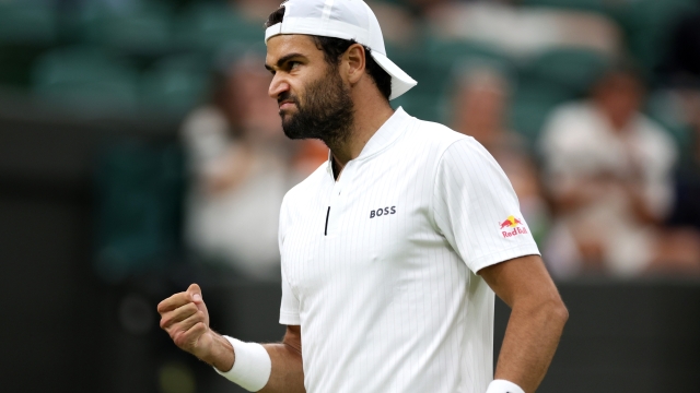 LONDON, ENGLAND - JULY 08: Matteo Berrettini of Italy reacts against Alexander Zverev of Germany in the Men's Singles third round match during day six of The Championships Wimbledon 2023 at All England Lawn Tennis and Croquet Club on July 08, 2023 in London, England. (Photo by Patrick Smith/Getty Images)