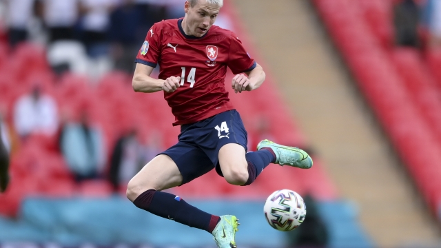 FILE - Czech Republic's Jakub Jankto reaches for the ball during the Euro 2020 soccer championship group D match between Czech Republic and England, at Wembley stadium in London, June 22, 2021. Jankto has moved to Sparta Prague on loan from Getafe in the Spanish La Liga. Sparta said on Wednesday, Aug. 10, 2022, that the 26-year-old midfielder comes for a year with the Czech club having an option to sign him into a full contract after that. (AP Photo/Laurence Griffiths, Pool, File)