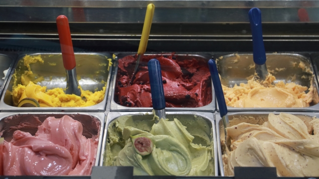 Different flavors in a ice cream parlor