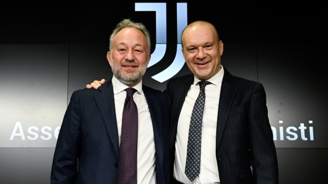 TURIN, ITALY - JANUARY 18: Gianluca Ferrero and Maurizio Scanavino during a press conference after the Juventus Shareholders' Meeting at Allianz Stadium on January 18, 2023 in Turin, Italy. (Photo by Daniele Badolato - Juventus FC/Juventus FC via Getty Images)