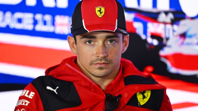 NORTHAMPTON, ENGLAND - JULY 06: Charles Leclerc of Monaco and Ferrari attends the Drivers Press Conference during previews ahead of the F1 Grand Prix of Great Britain at Silverstone Circuit on July 06, 2023 in Northampton, England. (Photo by Dan Mullan/Getty Images)