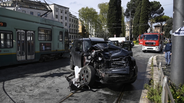 Police and Fire Department carry out surveys on the site of the accident between the car of the SS Lazio player Ciro Immobile and a bus, at Matteotti bridge, Rome, Italy, 16 April 2023. The accident involved seven people in addition to Immobile, including tram passengers, who were taken to the hospital for examination. The footballer, "a little sore in the arm", speaking to the police, explained that the bus would run on red light.    ANSA / RICCARDO ANTIMIANI