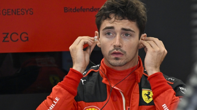 Monaco's Formula One driver Charles Leclerc of Scuderia Ferrari prepares for the second practice session ahead of Sunday's Formula One Hungarian Grand Prix auto race, at the Hungaroring racetrack in Mogyorod, near Budapest, Hungary, Friday, July 21, 2023. (AP Photo/Denes Erdos)