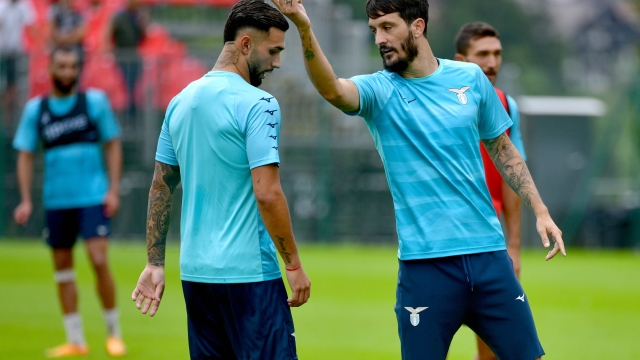 AURONZO DI CADORE, ITALY - JULY 25: Valentin Castellanos and Luis Alberto of SS Lazio during the SS Lazio training session day 14 on July 25, 2023 in Auronzo di Cadore, Italy. (Photo by Marco Rosi - SS Lazio/Getty Images)