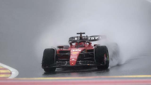Ferrari driver Charles Leclerc of Monaco steers his car during the first practice session ahead of the Formula One Grand Prix at the Spa-Francorchamps racetrack in Spa, Belgium, Friday, July 28, 2023. The Belgian Formula One Grand Prix will take place on Sunday. (AP Photo/Geert Vanden Wijngaert)