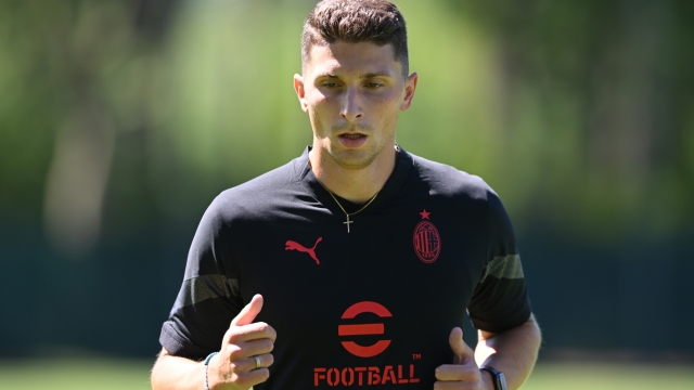 CAIRATE, ITALY - JULY 05: Mattia Caldara of AC Milan in action during a training session at Milanello on July 05, 2022 in Cairate, Italy. (Photo by Claudio Villa/AC Milan via Getty Images)