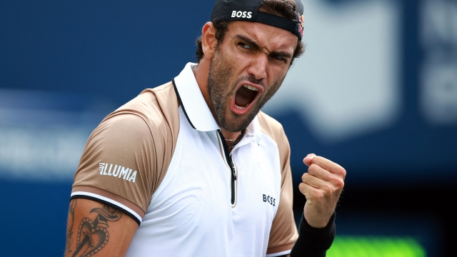 TORONTO, ON - AUGUST 7: Matteo Berrettini of Italy reacts after winning a point against Gregoire Barrere of France during Day One of the National Bank Open, part of the Hologic ATP Tour, at Sobeys Stadium on August 7, 2023 in Toronto, Canada.   Vaughn Ridley/Getty Images/AFP (Photo by Vaughn Ridley / GETTY IMAGES NORTH AMERICA / Getty Images via AFP)