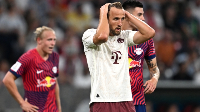 MUNICH, GERMANY - AUGUST 12: Harry Kane of Bayern Munich reacts during the DFL Supercup 2023 match between FC Bayern München and RB Leipzig at Allianz Arena on August 12, 2023 in Munich, Germany. (Photo by Christian Kaspar-Bartke/Getty Images)