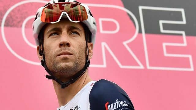 Italian rider Vincenzo Nibali of team Trek-Segafredo looks on from the signature podium of the 3rd stage of the 2020 Giro d'Italia cycling race over 150 km from Enna to Etna in Sicily, Italy, 5 October 2020. ANSA//LUCA ZENNARO