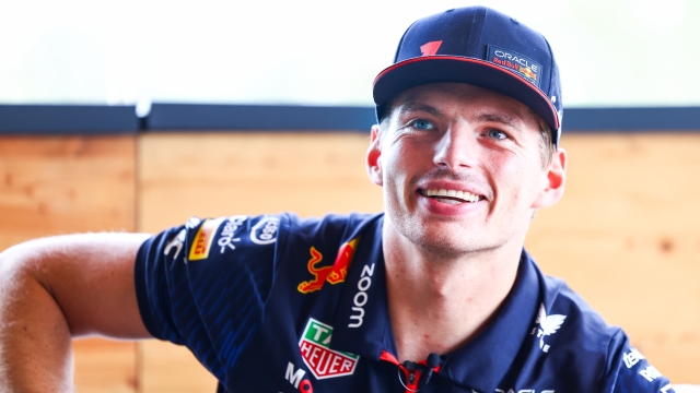 MONZA, ITALY - AUGUST 31: Max Verstappen of the Netherlands and Oracle Red Bull Racing talks to the media in the Paddock during previews ahead of the F1 Grand Prix of Italy at Autodromo Nazionale Monza on August 31, 2023 in Monza, Italy. (Photo by Mark Thompson/Getty Images)