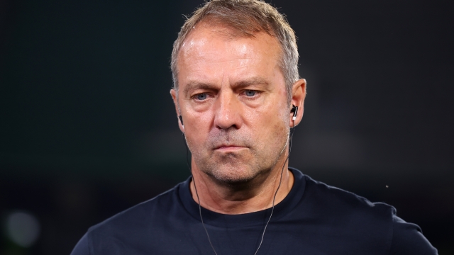 WOLFSBURG, GERMANY - SEPTEMBER 09: Hansi Flick, Head Coach of Germany is interviewed after the team's defeat in the international friendly match between Germany and Japan at Volkswagen Arena on September 09, 2023 in Wolfsburg, Germany. (Photo by Alex Grimm/Getty Images)
