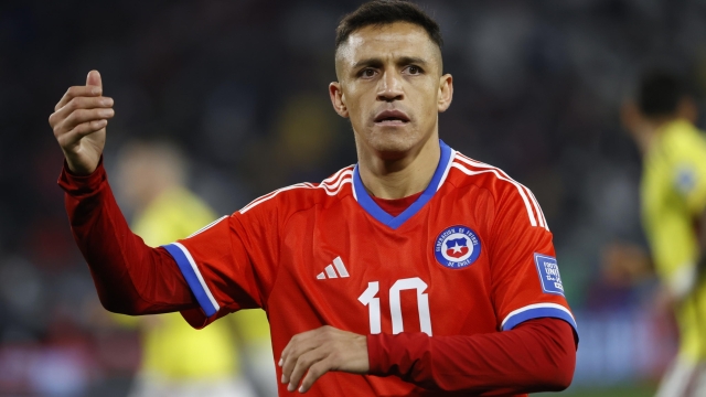 epa10857868 Alexis Sanchez of Chile reacts during the 2026 FIFA World Cup qualification soccer match between Chile and Colombia at Monumental stadium in Santiago de Chile, Chile, 12 September 2023.  EPA/Elvis Gonzalez