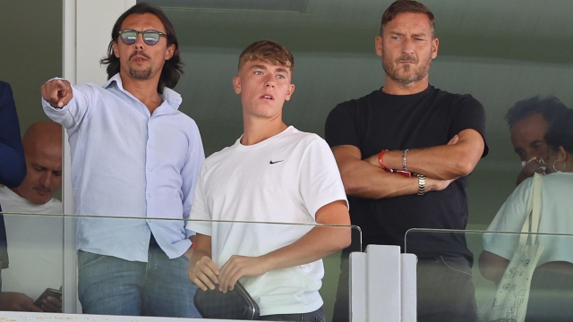 Francesco (R) and Christian Totti attend the Serie A soccer match Frosinone Calcio vs US Sassuolo Calcio at Benito Stirpe stadium in Frosinone, Italy, 17 September 2023.    ANSA/FEDERICO PROIETTI