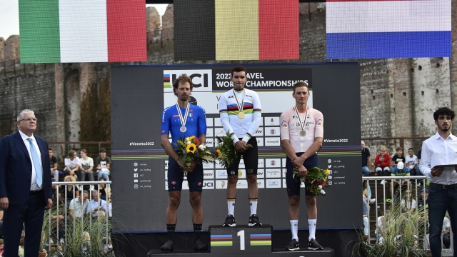 Gravel World Championships 2022 - Men Elite - 1st Edition - Vicenza - Cittadella 194,8 km - 09/10/2022 - Daniel Oss (ITA - Totalenergies) - Gianni Vermeersch (BEL - Alpecin - Fenix) - Mathieu Van Der Poel (NED - Alpecin - Fenix) - photo Tommaso Pelagalli/SprintCyclingAgency©2022