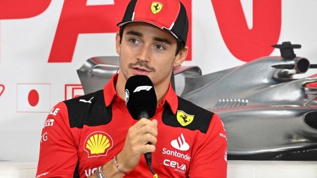 Ferrari's Monegasque driver Charles Leclerc speaks during a press conference ahead of the Formula One Japanese Grand Prix at the Suzuka circuit, Mie prefecture on September 21, 2023. (Photo by Kazuhiro NOGI / AFP)