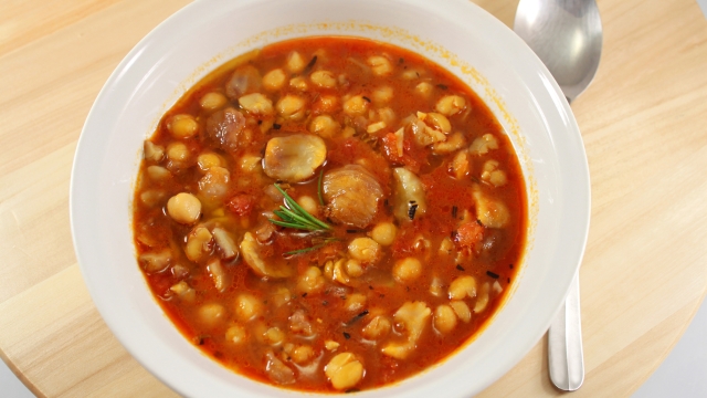 Traditional Italian vegetarian soup with chestnuts and chickpeas
