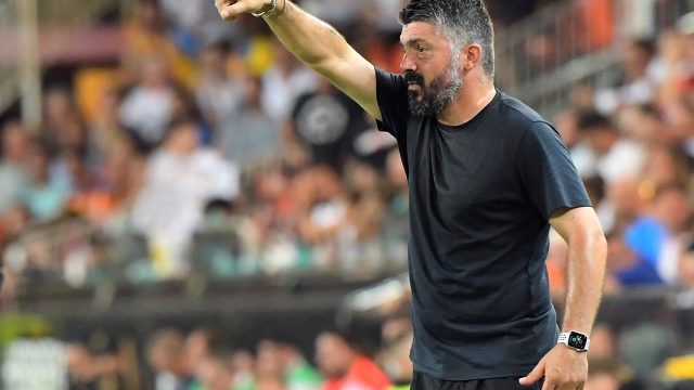 (FILES) Valencia's Italian coach Gennaro Gattuso gestures during the Spanish League football match between Valencia CF and Club Atletico de Madrid at the Mestalla stadium in Valencia on August 29, 2022. Gennaro Gattuso is expected to be named as the new coach of French giants Marseille following the resignation of Marcelino Garcia Toral last week, sources close to the discussions said on September 27, 2023. The sources said contacts between the Ligue 1 side and the Italian were at an advanced stage, confirming a story first reported by specialist site Foot Mercato. (Photo by JOSE JORDAN / AFP)