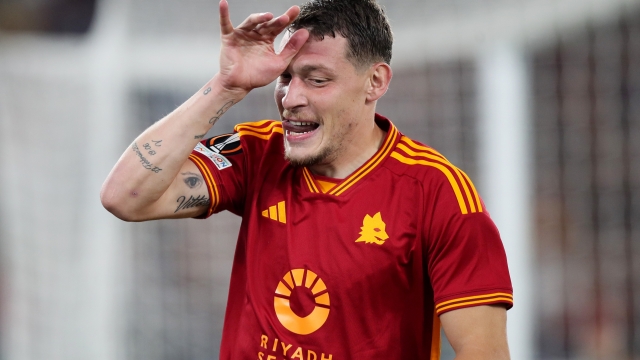 ROME, ITALY - OCTOBER 05: Andrea Belotti of AS Roma celebrates after scoring the team's second goal during the UEFA Europa League match between AS Roma and Servette FC at Stadio Olimpico on October 05, 2023 in Rome, Italy. (Photo by Paolo Bruno/Getty Images)