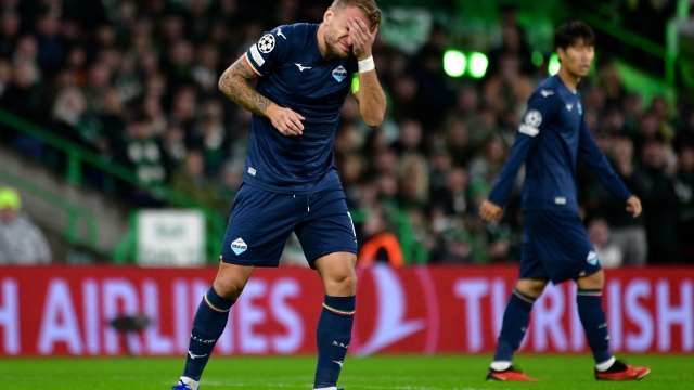 GLASGOW, SCOTLAND - OCTOBER 04: Ciro Immobile of SS Lazio reacts during the UEFA Champions League match between Celtic FC and SS Lazio at Celtic Park Stadium on October 04, 2023 in Glasgow, Scotland. (Photo by Marco Rosi - SS Lazio/Getty Images)