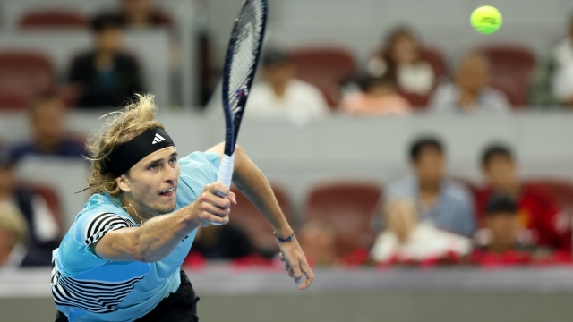 BEIJING, CHINA - OCTOBER 03: Alexander Zverev of Germany returns a shot during the men's semifinal match against Daniil Medvedev on day 8 of the 2023 China Open at National Tennis Center on October 02, 2023 in Beijing, China. (Photo by Emmanuel Wong/Getty Images)