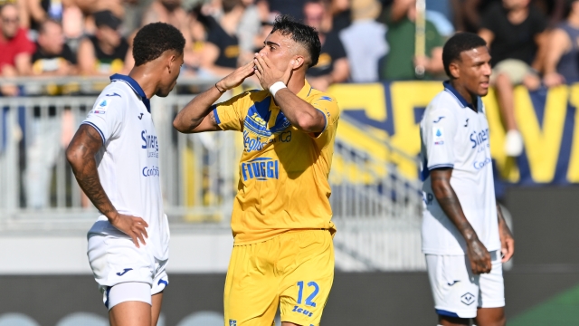 FROSINONE, ITALY - OCTOBER 08: Jesus Carvalho Reiner of Frosinone Calcio celebrates after scoring the opening goal during the Serie A TIM match between Frosinone Calcio and Hellas Verona FC at Stadio Benito Stirpe on October 08, 2023 in Frosinone, Italy. (Photo by Giuseppe Bellini/Getty Images)