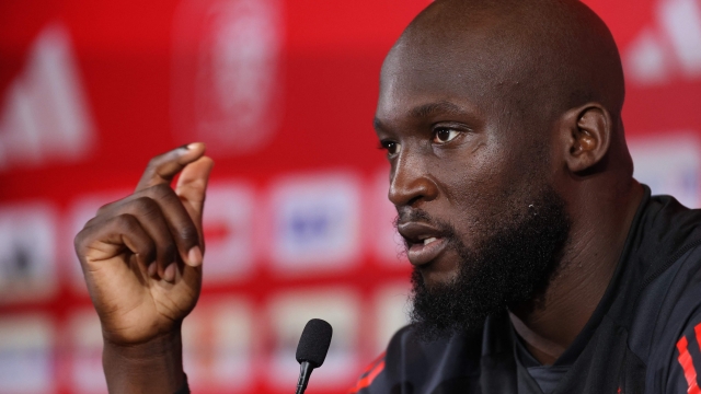 Belgium's Romelu Lukaku attends a press conference at the Royal Belgian Football Association's training center, in Tubize, on October 11, 2023 as part of the team's preparation for the upcoming UEFA Euro 2024 football tournament qualifying matches. Belgium will play against Austria in the Group F of Euro 2024 qualifiers. (Photo by VIRGINIE LEFOUR / Belga / AFP) / Belgium OUT