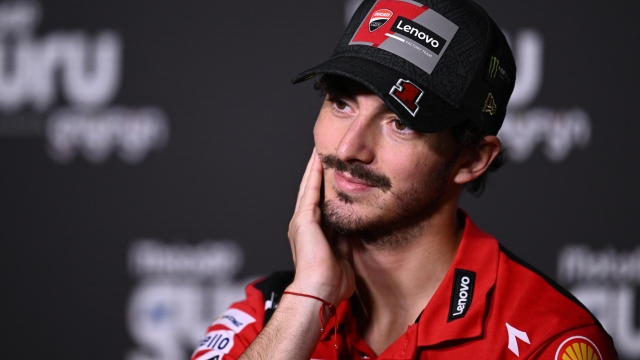 epa10926807 Francesco Bagnaia of Italy for Ducati Team speaks to media during the Australian Motorcycle Grand Prix at the Phillip Island Grand Prix Circuit on Phillip Island, Victoria, Australia, 19 October 2023.  EPA/JOEL CARRETT NO ARCHIVING, EDITORIAL USE ONLY AUSTRALIA AND NEW ZEALAND OUT