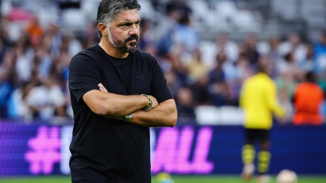 Marseille's Italian head coach Gennaro Gattuso looks on ahead of the UEFA Europa League Group B football match between Olympique Marseille (FRA) and AEK Athens (GRE) at Stade Velodrome in Marseille, southern France on October 26, 2023. (Photo by CLEMENT MAHOUDEAU / AFP)