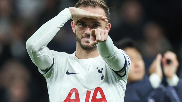 epa10935118 Tottenham's James Maddison reacts after the English Premier League soccer match between Tottenham Hotspur and Fulham FC in London, Britain, 23 October 2023.  EPA/ISABEL INFANTES No use with unauthorized audio, video, data, fixture lists, club/league logos, 'live' services' or as NFTs. Online in-match use limited to 120 images, no video emulation. No use in betting, games or single club/league/player publications.