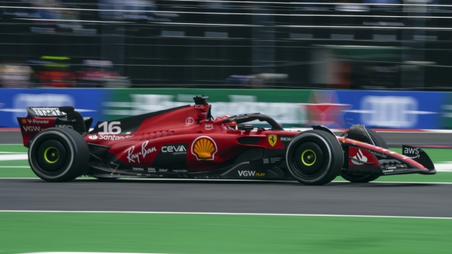 Ferrari driver Charles Leclerc of Monaco steers his car during a practice session for the Formula One Mexico Grand Prix auto race at the Hermanos Rodriguez racetrack in Mexico City, Friday, Oct. 27, 2023. (AP Photo/Fernando Llano)