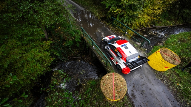Kalle Rovanperä (FIN) Jonne Halttunen (FIN) Of team TOYOTA GAZOO RACING WRT  are seen performing during the  World Rally Championship Central European in Prague, Czech on  27.10.2023 // Jaanus Ree / Red Bull Content Pool // SI202310271254 // Usage for editorial use only //