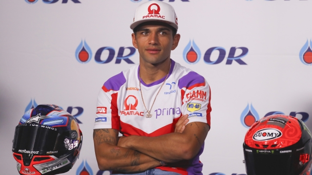 BURIRAM, THAILAND - OCTOBER 26: Jorge Martin of Spain and Pramac Racing speaks during the press conference pre-event during the MotoGP of Thailand - Previews at Chang International Circuit on October 26, 2023 in Buriram, Thailand. (Photo by Mirco Lazzari gp/Getty Images)