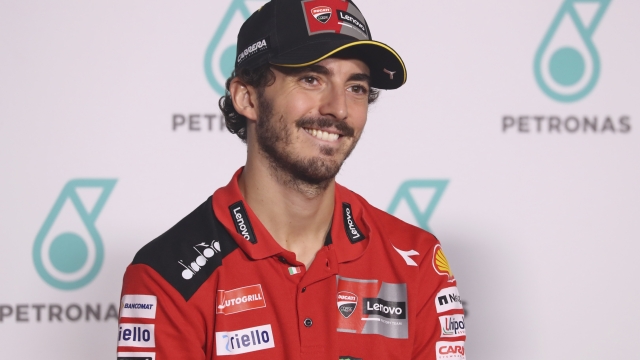 KUALA LUMPUR, MALAYSIA - NOVEMBER 09: Francesco Bagnaia of Italy and Ducati Lenovo Team smiles during the press conference pre-event during the MotoGP of Malaysia - Previews at Sepang Circuit on November 09, 2023 in Kuala Lumpur, Malaysia. (Photo by Mirco Lazzari gp/Getty Images)