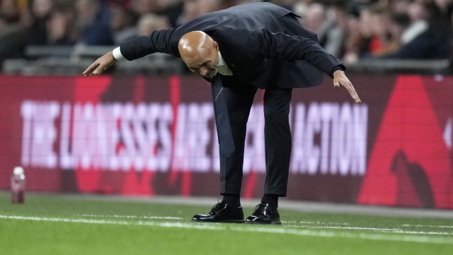 Italy coach Luciano Spalletti reacts during the Euro 2024 group C qualifying soccer match between England and Italy at Wembley stadium in London, Tuesday, Oct. 17, 2023. (AP Photo/Kirsty Wigglesworth)