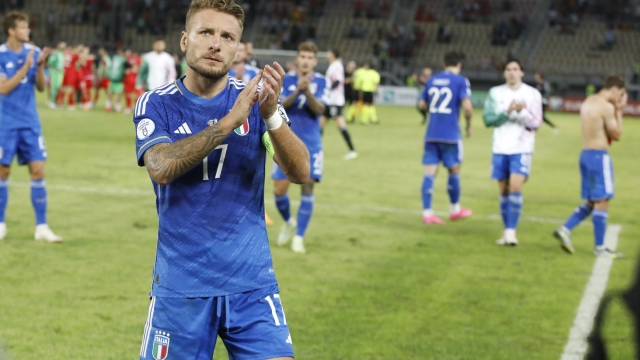 Italy's Ciro Immobile leaves the pitch at the end of the Euro 2024 group C qualifying soccer match between North Macedonia and Italy at National Arena Todor Proeski in Skopje, North Macedonia, Saturday, Sept. 9, 2023. (AP Photo/Boris Grdanoski)