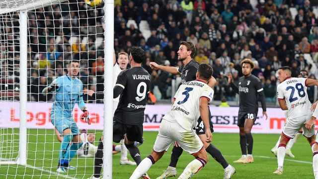 Juventus' Daniele Rugani score the gol (2-0) during the italian Serie A soccer match Juventus FC vs Cagliari Calcio at the Allianz Stadium in Turin, Italy, 11 november 2023 ANSA/ALESSANDRO DI MARCO