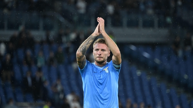Lazio's Ciro Immobile jubilates after scoring on penalty the1-0 gol at the end of the Serie A soccer match between SS Lazio and ACF Fiorentina at Olimpico stadium in Rome,Italy, 30 October 2023.   ANSA/MAURIZIO BRAMBATTI
