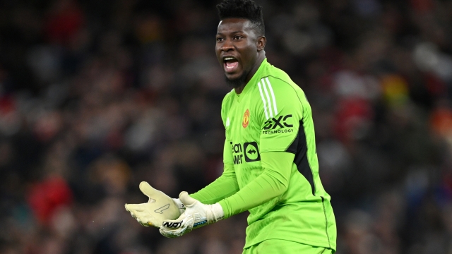 MANCHESTER, ENGLAND - NOVEMBER 01: Andre Onana of Manchester United reacts during the Carabao Cup Fourth Round match between Manchester United and Newcastle United at Old Trafford on November 01, 2023 in Manchester, England. (Photo by Stu Forster/Getty Images)