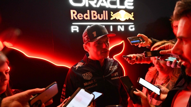 Red Bull Racing's Dutch driver Max Verstappen speaks to the press after the opening ceremony for the Las Vegas Grand Prix on November 15, 2023, in Las Vegas, Nevada. (Photo by ANGELA WEISS / AFP)