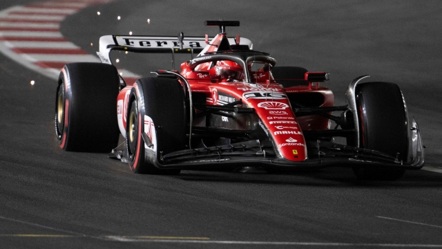 Ferrari's Monegasque driver Charles Leclerc races during the third practice session for the Las Vegas Formula One Grand Prix on November 17, 2023, in Las Vegas, Nevada. (Photo by Jim WATSON / AFP)