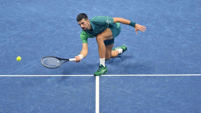 Novak Djokovic of Serbia during the match against Carlos Alcaraz of Spain at the Nitto ATP Finals tennis tournament in Turin, Italy, 18 November 2023. ANSA/ALESSANDRO DI MARCO