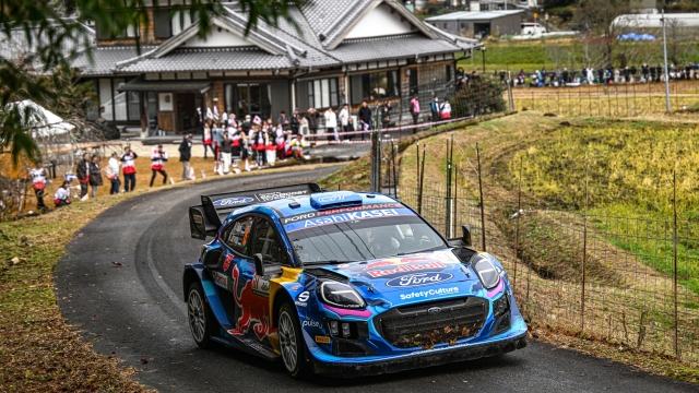 TOYOTA, JAPAN - NOVEMBER 18: Ott Tanak of Estonia and Martin Jarveoja of Estonia compete with their M-Sport Ford WRT Ford Puma Rally1 Hybrid during Day three of the FIA World Rally Championship Japan on November 18, 2023 in Toyota, Japan. (Photo by Massimo Bettiol/Getty Images)