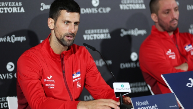 MALAGA, SPAIN - NOVEMBER 22: Novak Djokovic of Serbia speaks to the media in a press conference prior to the Davis Cup Finals at Palacio de Deportes Jose Maria Martin Carpena on November 22, 2023 in Malaga, Spain. (Photo by Clive Brunskill/Getty Images for ITF)